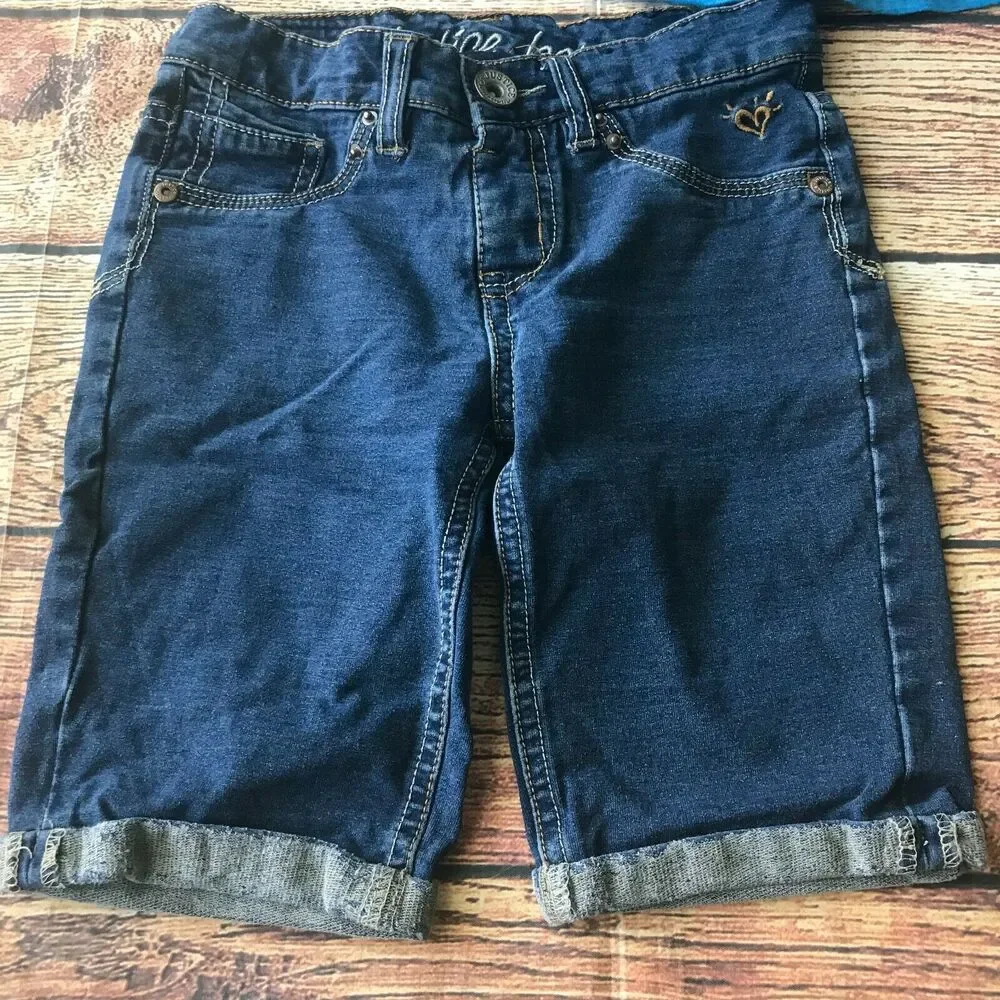 Justice Hanes Girls Outfit Lot Jean Shorts T-Shirt Striped Long Sleeve Sz 10S M